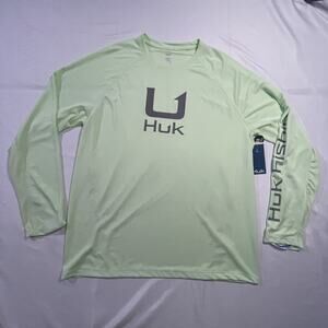 Huk Men's Icon LS Crew Performance Fishing Shirt Patina Green Size Large NWT